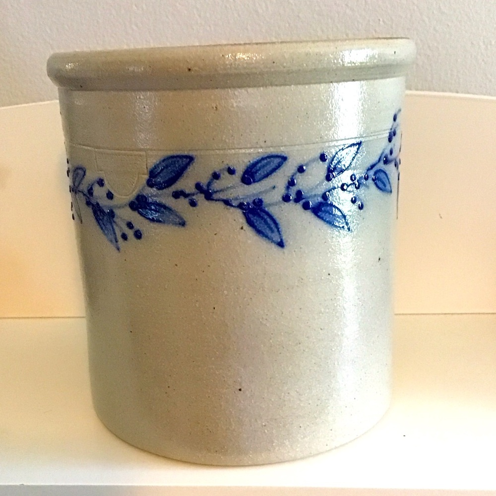 Blue Floral Stoneware Crock